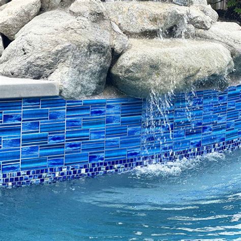 Blue Skyline Linear Porcelain Pool Tile - AquaTiles