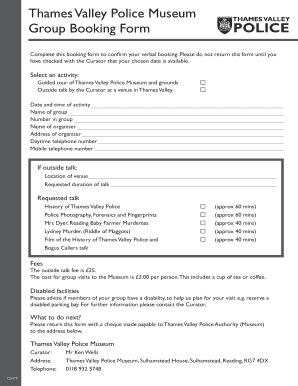 Fillable Online thamesvalley police Museum Booking Form - Thames Valley ...