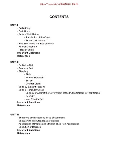 CODE OF CIVIL PROCEDURE CODE - CONTENTS UNIT- I Preliminary Definitions ...