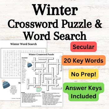 Winter Secular Non-Religious Theme 20 Key Words Crossword Puzzle & Word ...