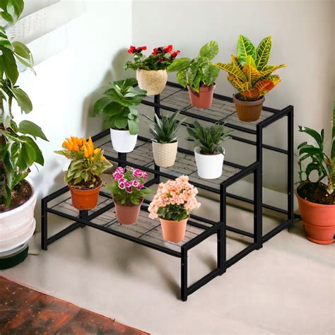3-Tier Black Metal Plant Stand for Balcony & Home – Ecofynd Ryder
