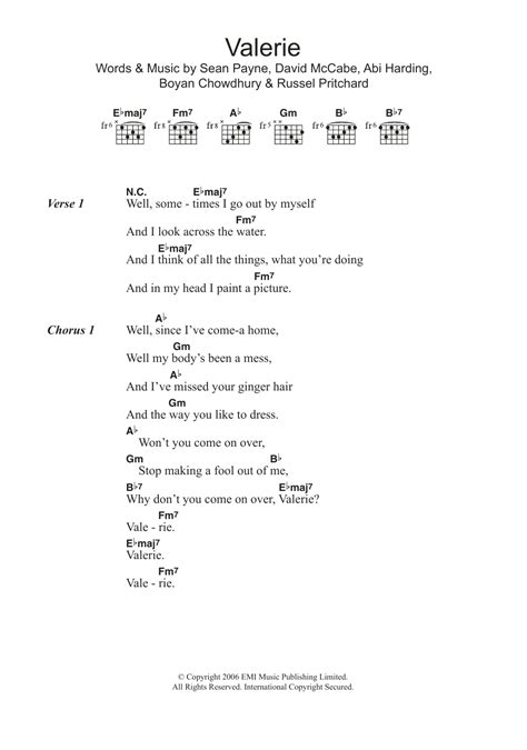 Valerie by Amy Winehouse - Guitar Chords/Lyrics - Guitar Instructor