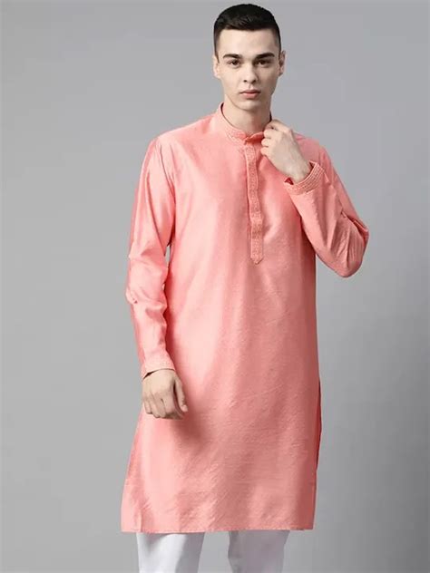 Woven Design Thread Work Mandarin Collar Straight Kurta – ManQ