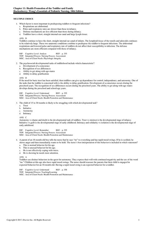 Exam View - Chapter 11 - Toddler Health Promotion Practice Qs ...