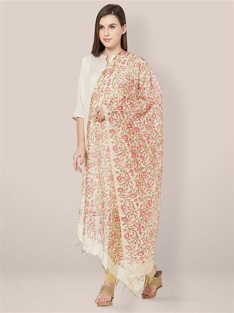 Pink Chanderi Silk Dupatta with block print. Dupatta Bazaar
