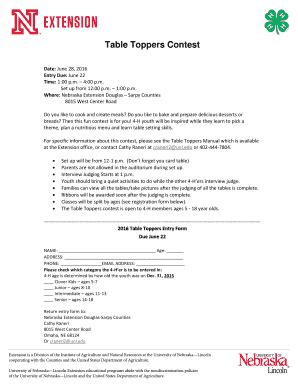Fillable Online extension unl Table Toppers Contest Fax Email Print ...