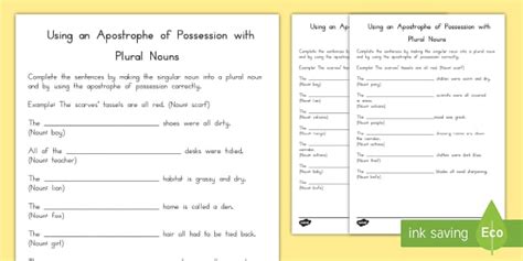 Using Apostrophes Possession Plural Nouns Activity Varied Abilities
