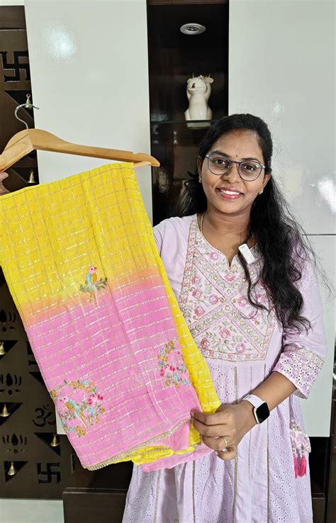 Pure Chiffon saree with jewel design embroidery – Divisha Collections