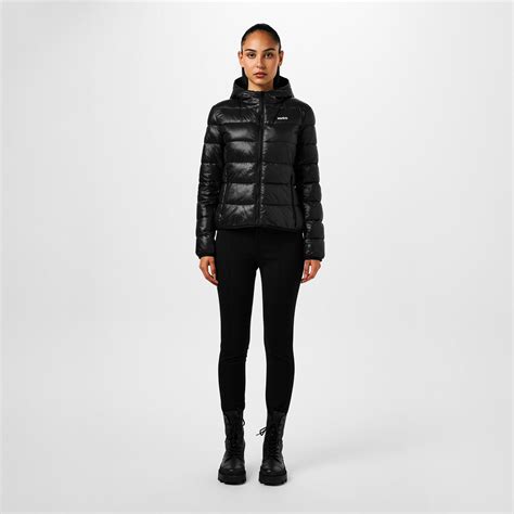 Hugo Women's Famara Red Down Long Sleeve Hooded Short Puffer Jacket ...