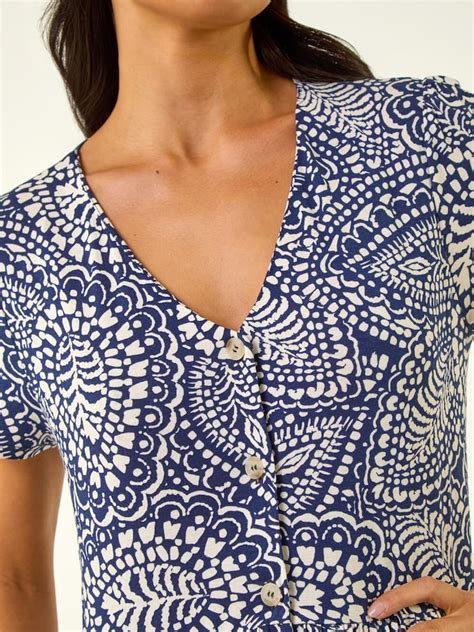 Buy Roman Blue Petite Abstract Button Pocket Stretch Dress from Next India