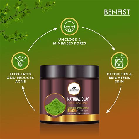 Cosderma Natural Clay Acne Face Mask with Green Tea & Tea Tree Extract ...