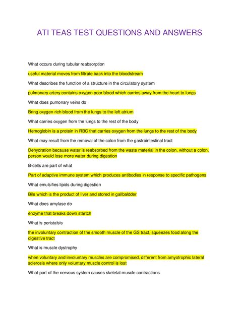 ATI TEAS TEST QUESTIONS AND ANSWER - Scholarfriends