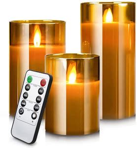 KUNYA Flameless LED Glass Cup Candles Paraffin Wax (Set of 3+Remote +AA ...
