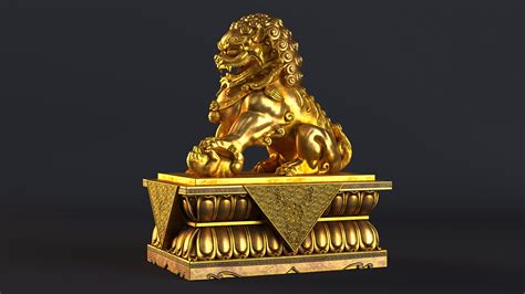 3D Chinese Guardian Lion Golden Sculpture model | 3D Molier International