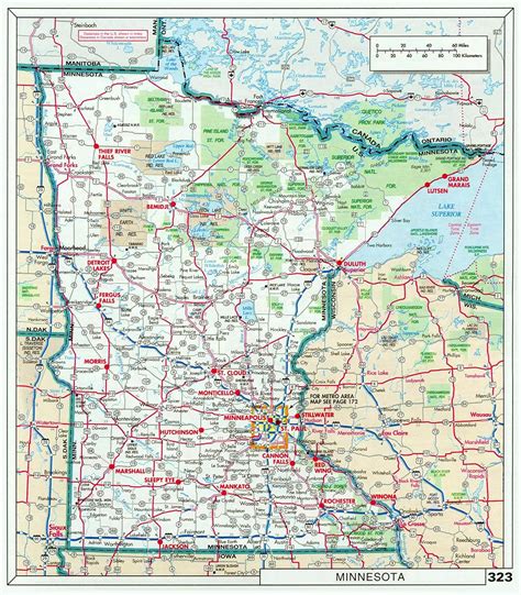 Large Detailed Roads and Highways map of Minnesota State with National ...