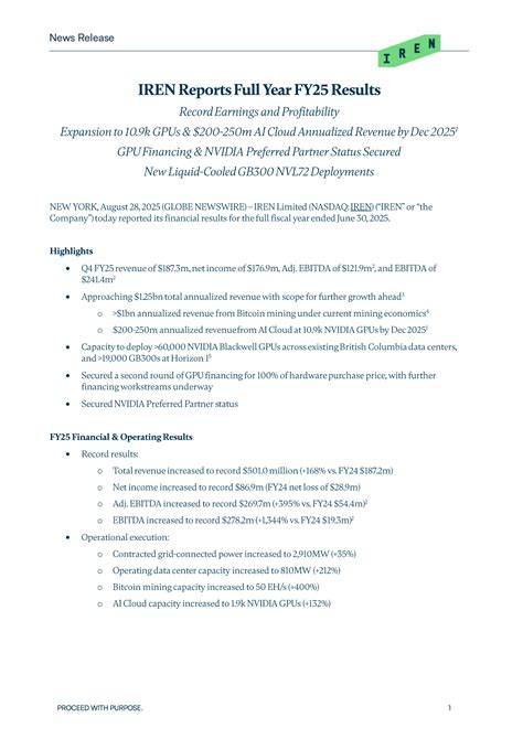 IREN Q4 2025 Earnings Report on 8/28/2025