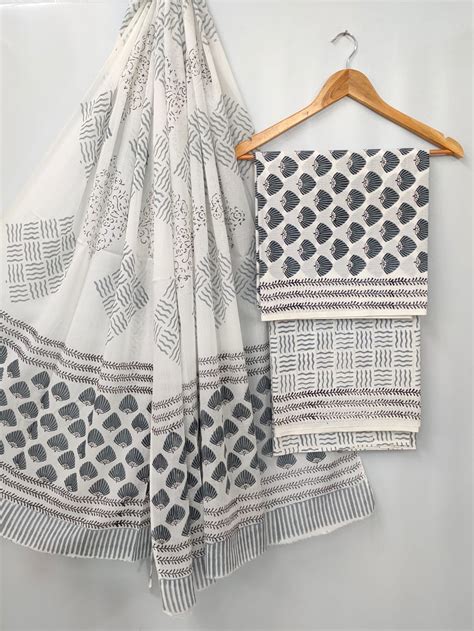 Hand Block Cotton Salwar Suit Set with Cotton Dupatta - TSPSMTP19 – The ...