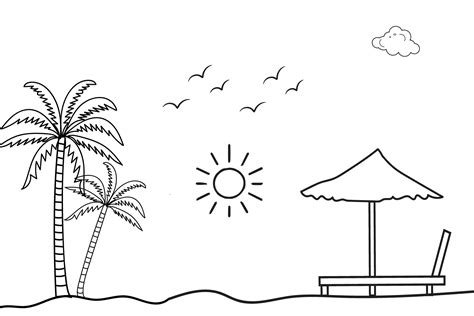 Kids Beach Clip Art Black And White
