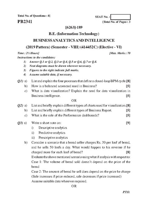 BAI 414452C Business Analytics & Intelligence Exam Paper (2019 Pattern ...