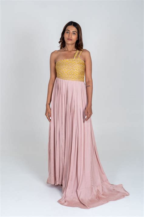 Neora By Nehal Chopra - Pink-yellow Bustier Gather Gown - Elahe