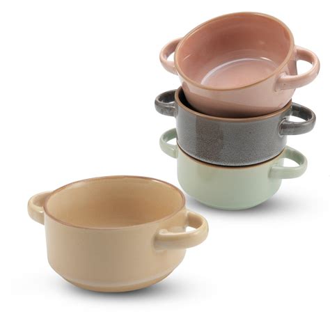 American Atelier Soup Bowls with Handles, Set of 4 16-Oz Glazed French ...