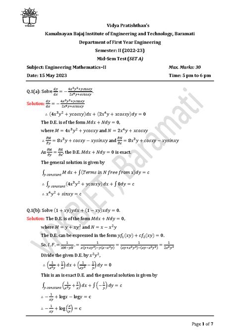M2 IN SEM solve QP 1 - I need notes and solutions - Vidya Pratishthan’s ...
