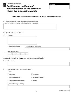 UK Court of Protection Certificate of Service - Blank Fillable Template ...