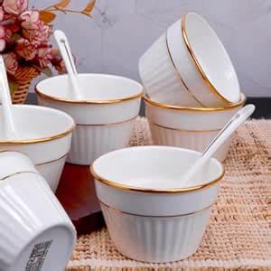 Buy Deco Pride Ceramic ICE Cream Serving Set, 6 Bowls and Spoons Set ...
