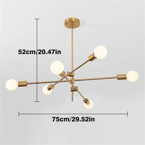 Buy 6-Light Sputnik Chandelier Lighting, Brushed Brass Modern Pendant ...