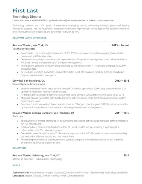 Director of Technology Resume Examples for 2025 | Resume Worded