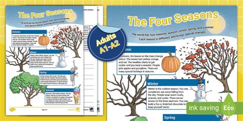 ESL Reading Comprehension: The Four Seasons [Adults, A1-A2]