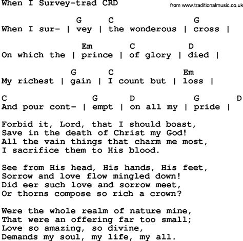 Gospel Song: When I Survey-Trad, lyrics and chords.