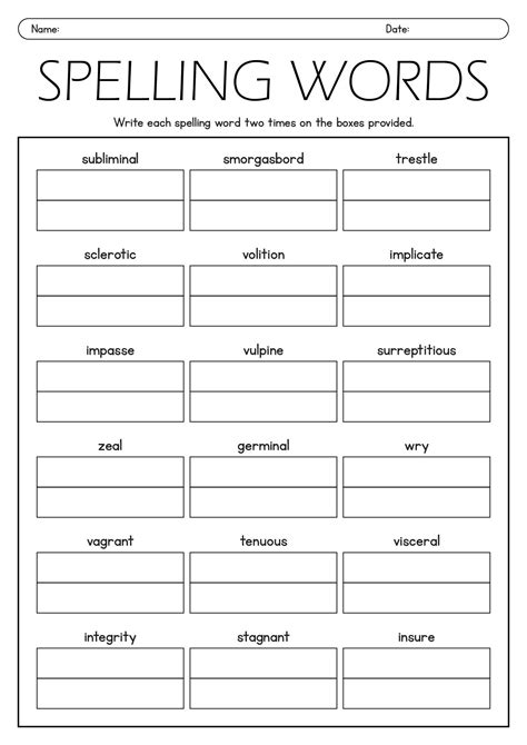 9th Grade Spelling Words Worksheets | Spelling word practice ...