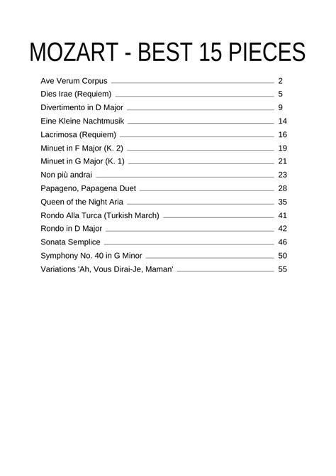 BEST OF MOZART (15 TUNES) - Sheet Music Collection [EASY PIANO] (arr ...
