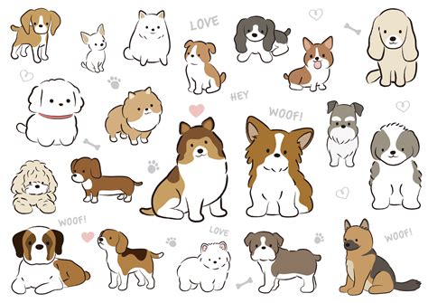 Set Of Vector Cute Cartoonish Dogs Isolated On A White Background ...