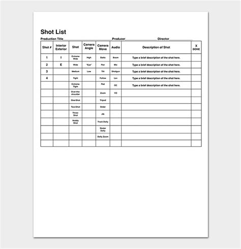 Shot List Template 的图像结果