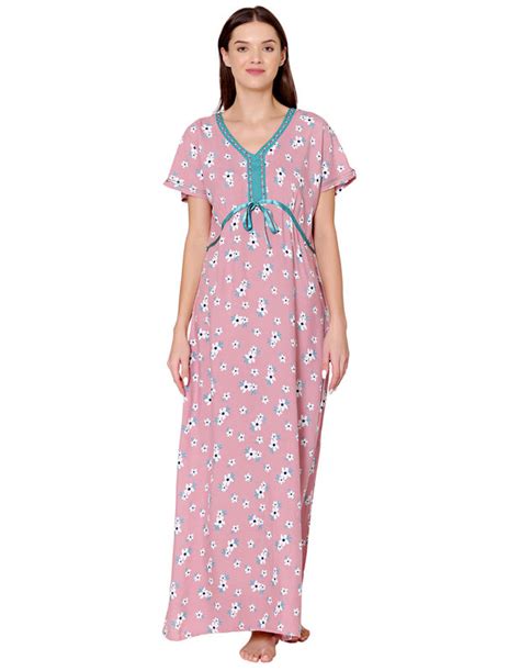 Buy Bodycare Womens Rayon V Neck Floral Print Long Night Dress-BSN1009B ...