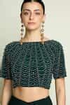 Buy Emerald Green Crepe Beads, Sequins Boat Embroidered Blouse With Pre ...