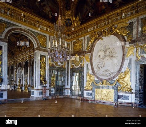 Detail showing a relief of King Louis XIV in the Sallon de guerre, Palace of Versailles ...