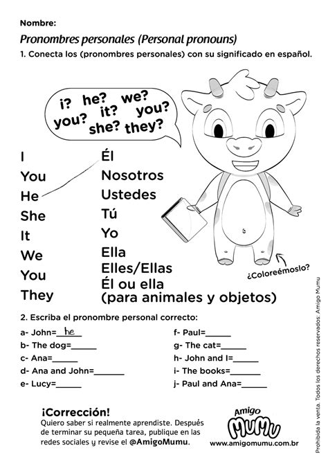 Ejercicios Pronombres Personales En Ingls Con Respuestas Pronombres