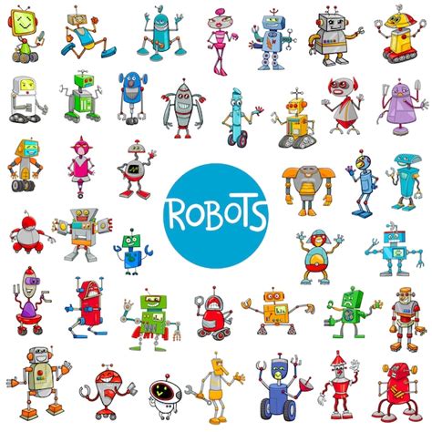 Premium Vector | Cartoon robot characters big set