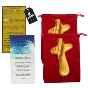 Holy Land Market Inspirational 2 Hand Made Olive Wood Pocket Crosses ...