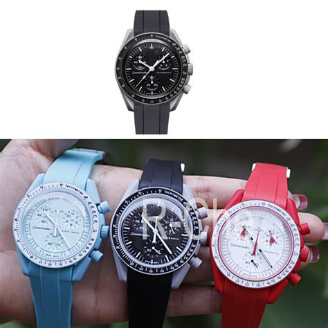 Buy RUBBER WATCH STRAP for Omega X Swatch Speedmaster MoonSwatch black ...