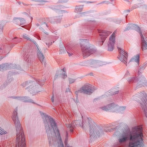 Kota Doria Fabric Unstitched - Pink & Orange Geometric Digital Print ...