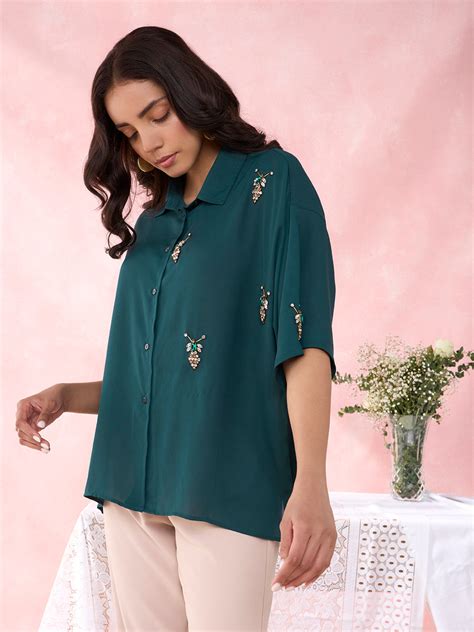 Buy Emerald Green Terra Shirt Online - Chique