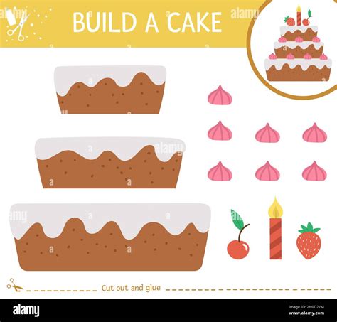 Vector Birthday party cut and glue activity. Holiday educational ...