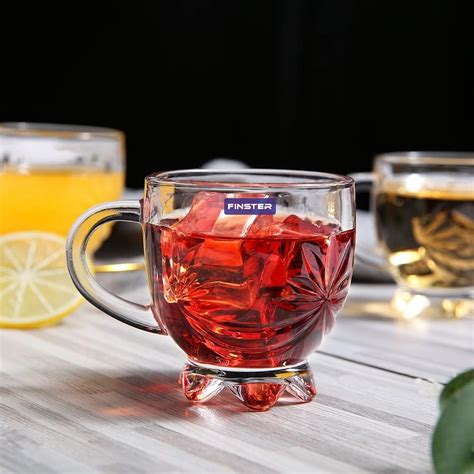 Buy FINSTER Glass Tea Mugs Set of 12-150ml, Transparent Flower Design ...