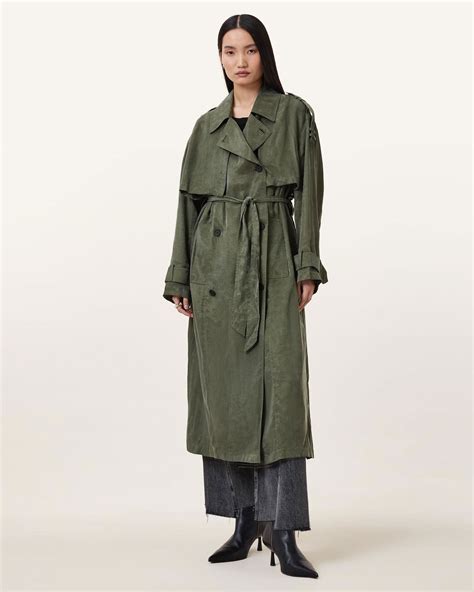 ALLSAINTS Linnie Lightweight Trench Coat in Grape Leaf Green | endource