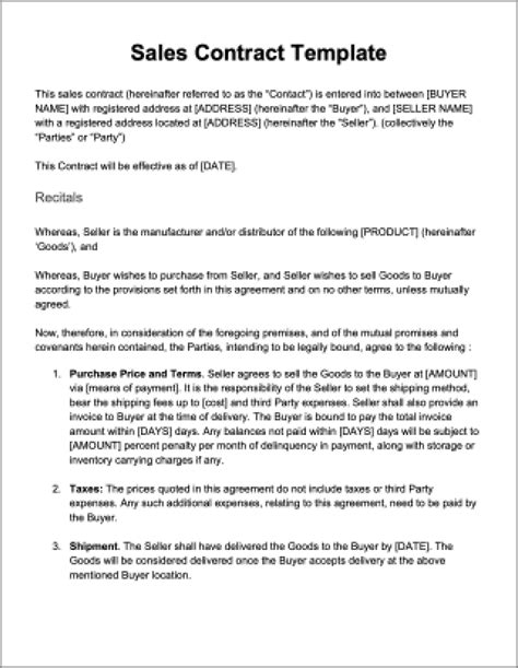 Image result for Sales Contract Sample