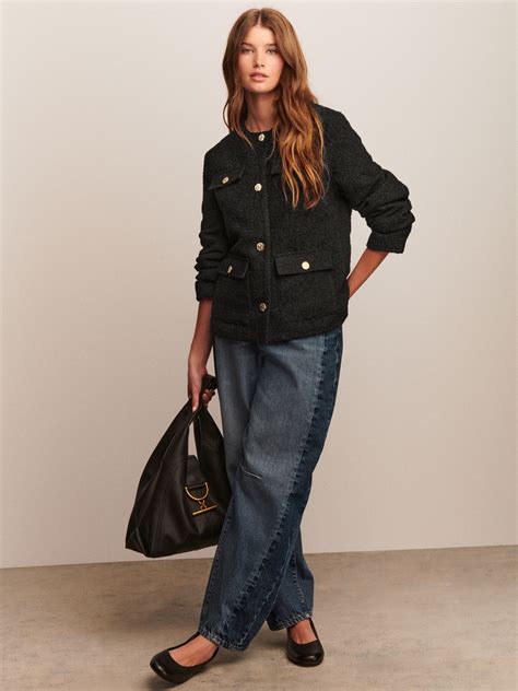 Buy Black Boucle Textured Longline Jacket from Next India